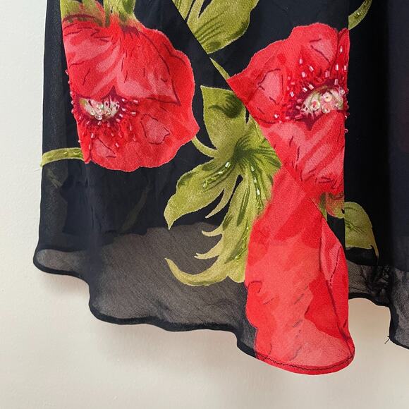 Vintage NWT 90s Y2K Black Red Floral Fairy Beaded Maxi Slip Dress Sz L - Picture 5 of 10